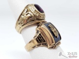 Pair of 10k Gold Class Rings Venice and Loar HS, 16.5g Size 7 and 8.5