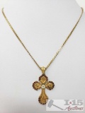 14k Gold Necklace with 1/4ct Center Diamond and Accent Rubies