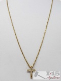 14k Gold Necklace with Diamond Cross Pendent