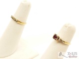 14k Gold Ring with 4 Diamonds and Ruby, 14k Gold Ring with 3 Diamonds, 2.7g