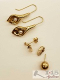 2 Sets of 10k Gold Earrings with Pearls, 1 10k Ball Earring
