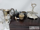 Assorted Silver Plated Pieces and Glassware
