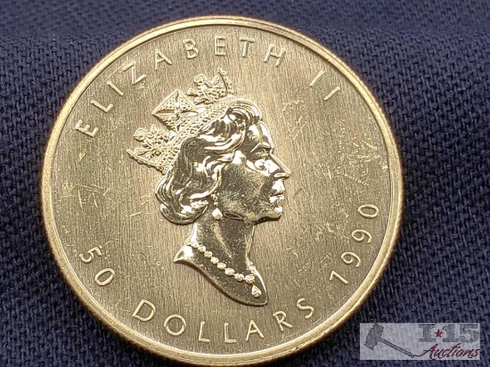 1990 $50 Maple Leaf Fine Gold Coin