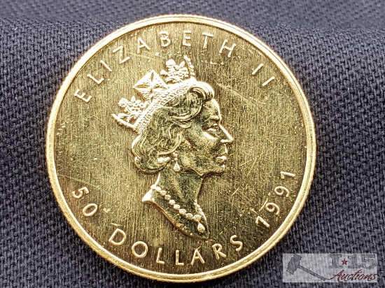 1991 $50 Maple Leaf 1oz. Fine Gold Coin