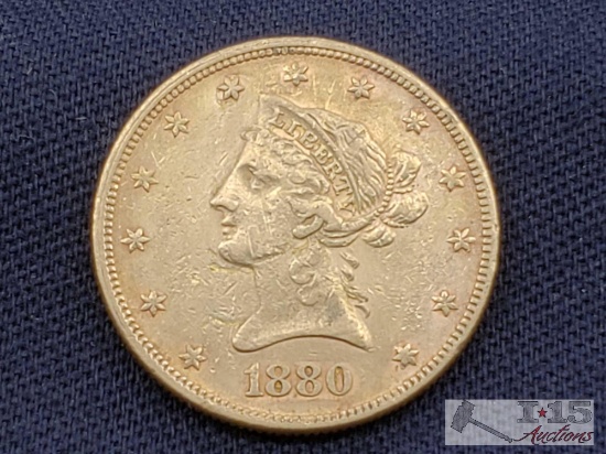 1880 $10 Liberty Head .900 Gold Coin, 16.7g