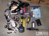 Box of Misc. Tools, Memory Saver, Chargers,