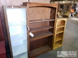 2 Wood Book Shelves and 1 with Metal Shelving