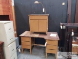 Desk and Cabinet with Mounted Lamp