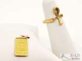 18k Gold Ring 3g and Pendant 1.1g, .999, Size 3.5