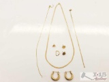 14k Gold Necklace, Earrings, Pins, 10.3g