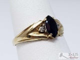 10k Gold Ring with Center Sapphire and Accent Diamonds 1.6g