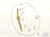 Costume Jewelry, Becora Watch, 2 Necklaces, Earrings Ring