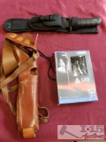 Leather Holster, Tactical LED Flashlight/Laser, and a Knife with Sheath