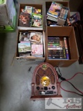 4 Boxes of DVD's and VHS, Vintage Style Cd/AM/Fm Stereo