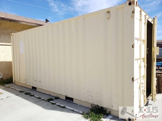 20' Sea Container (Automotive Contents NOT Included), 3 Metal Shelf Racks With Wood Tops ARE