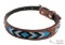 Genuine Leather Dog Collar with Blue and Black Beaded Inlay- Medium