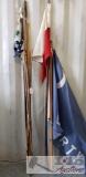 3 Flags and Assorted Bamboo and Wood Sticks