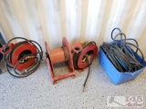 Air Pressure Hoses with 3 Spools and Tote of Hoses