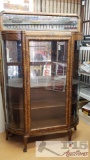 Antique Curved Display Cabinet (Tiger oak) with Key