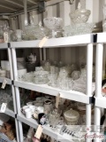 3 Shelves of Glassware, Crystal, Tea Cups, etc...