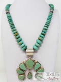 Mary Ann Spencer Sterling Silver and Turquoise Squash Blossom