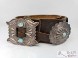 Authentic Native American Turquoise and Sterling Silver Concho Belt