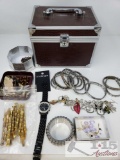 Misc Costume Jewelry with Jewelry Box, Bracelets, Rings, Necklaces, and More