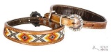 Genuine Leather Dog Collar with Beaded Inlay- Small