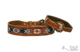 Genuine Leather Dog Collar with Beaded Inlay- Large