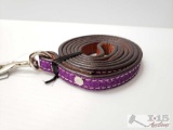 8ft Purple Glitter Overlay Leather Dog Leash