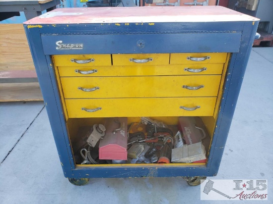 Snap-on Rolling Tool Box with Assorted Tools and Hardware