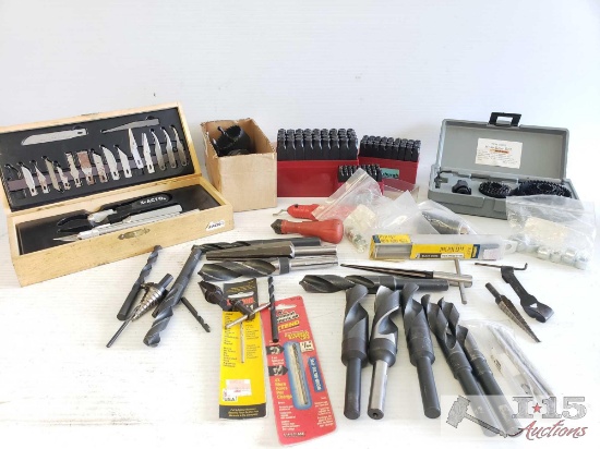 X-Acto Set, Hole Saw Set, Leather Punches and Assorted Drill Bits