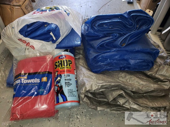Tarps and Shop Towels Approx 10 Pieces