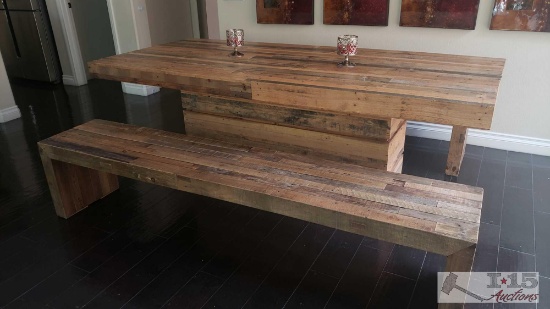 Recliamed Wood Table with Bench Seats