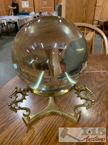Large Heavy Magical Crystal Ball with Dragon Brass Stand