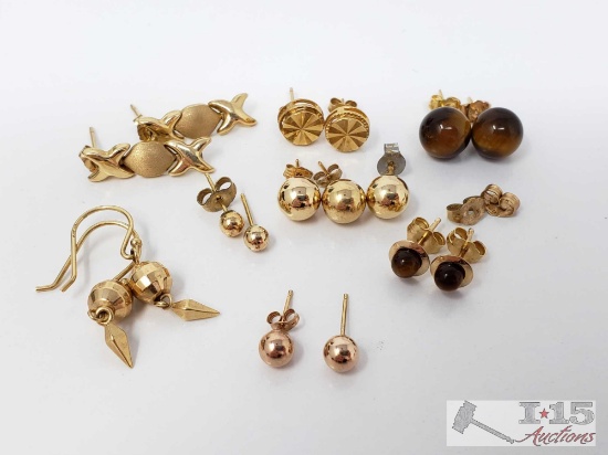 Seven Pairs of 14k Gold Earrings, Loose Earring and Earring Backs, 8.2g