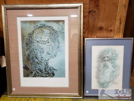 2 Framed Art Pieces, Cosmic Madonna and Viejo En Azul