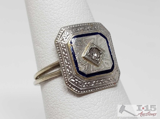 10k White Gold Ring with Center Diamond, 2g