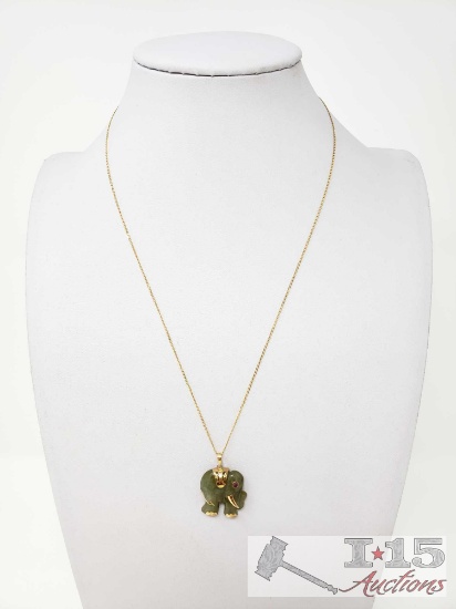 14K Gold Necklace with Elephant Pendant