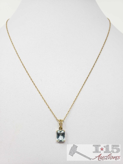 14k Gold Necklace with Semi-Precious Stone Pendent, 1.8g