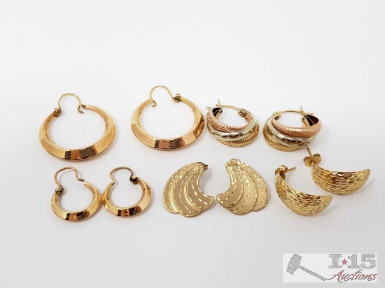 5 Pairs of 14k Gold Earrings, 10.3g