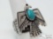 Native American Sterling Silver and Thunderbird Authentic Turquoise Ring, 11.8g