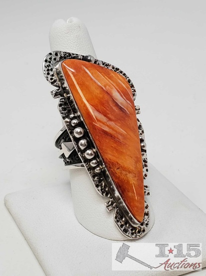 Russel Sam Navajo Long Sterling Spiny Oyster Ring, 24.9g