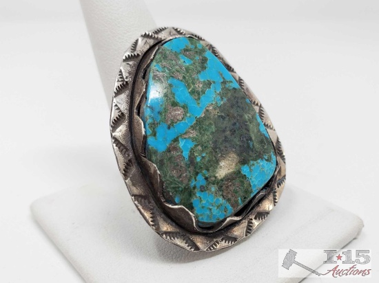 Chunky Sterling Silver Turquoise Ring, 16.7g