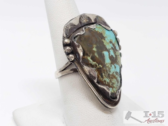 Chunky Sterling Silver Turquoise Ring, 12.3 grams
