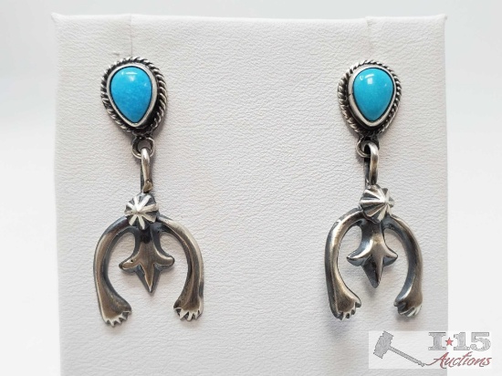 Pair of Sterling Silver Turquoise Earrings, 6.5g