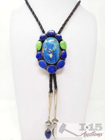 Multi-Stone and Sterling Silver Bolo Tie by Elle Curley-Jackson, 89.9g