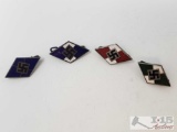 Four German World War II Hitler Youth HJ Party Pins