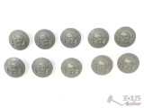 Ten German World War II Waffen SS Totenkopf Shull Uniform Tunic Buttons