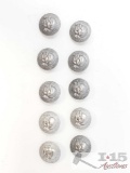 Ten German World War II Waffen SS Totenkopf Shull Uniform Tunic Buttons